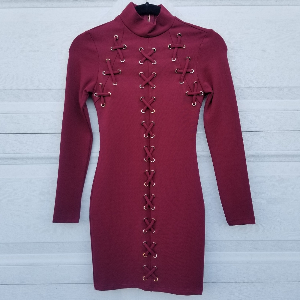 NWT Fashion Nova Burgundy Long Sleeve Mini Dress